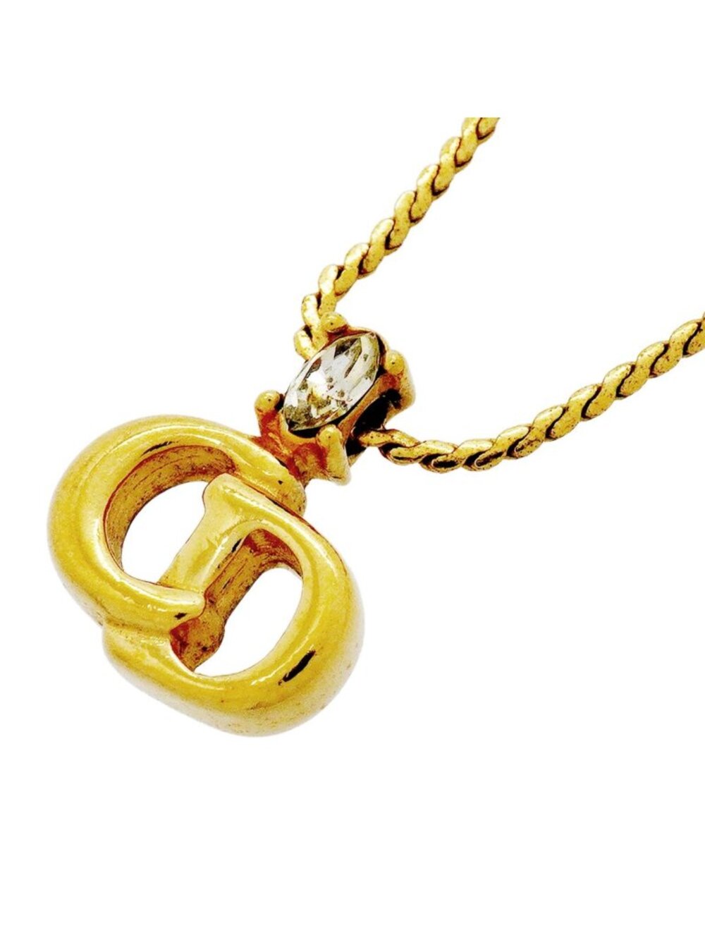 Dior Necklace CD Logo Gold Plated Rhinestone